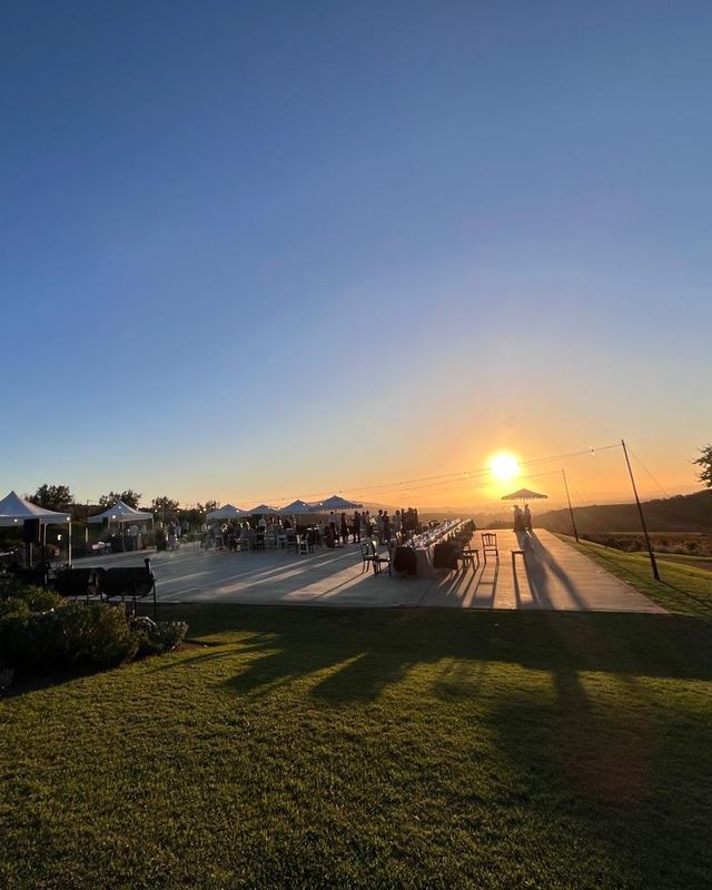 The sun setting over the estate
